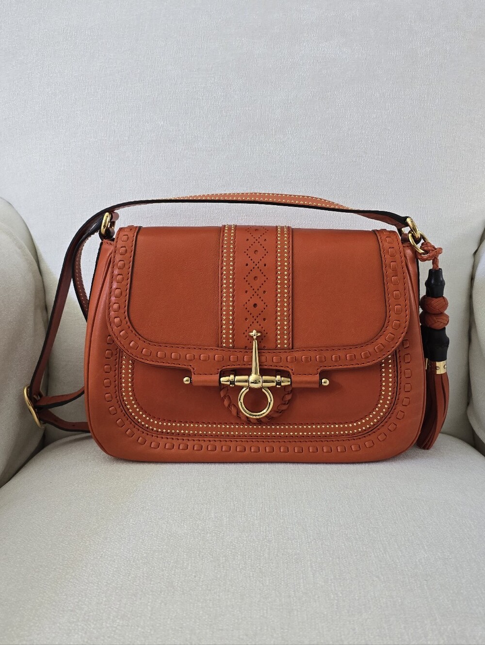 Vintage Gucci Medium Snaffle Bit Bag - Orang Leather With Gold Hadware